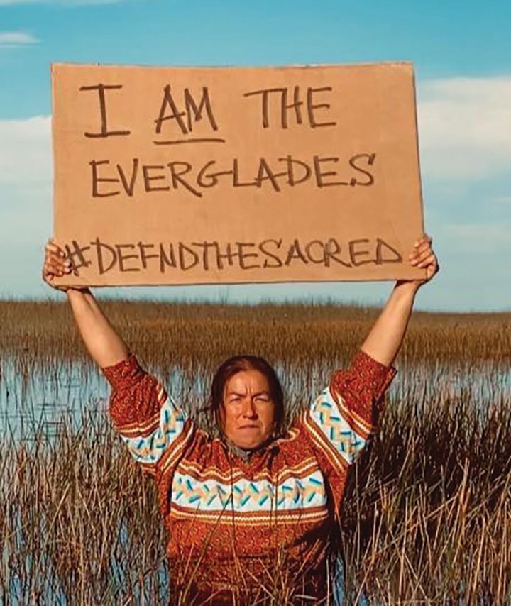 THE EVERGLADES — Betty Osceola of the Miccosukee Tribe is encouraging everyone who cares about Mother Earth to post their own photos on social media with the hashtag #DefendtheSacred. She asks that posters hold signs indicating how far they are from the Everglades.
